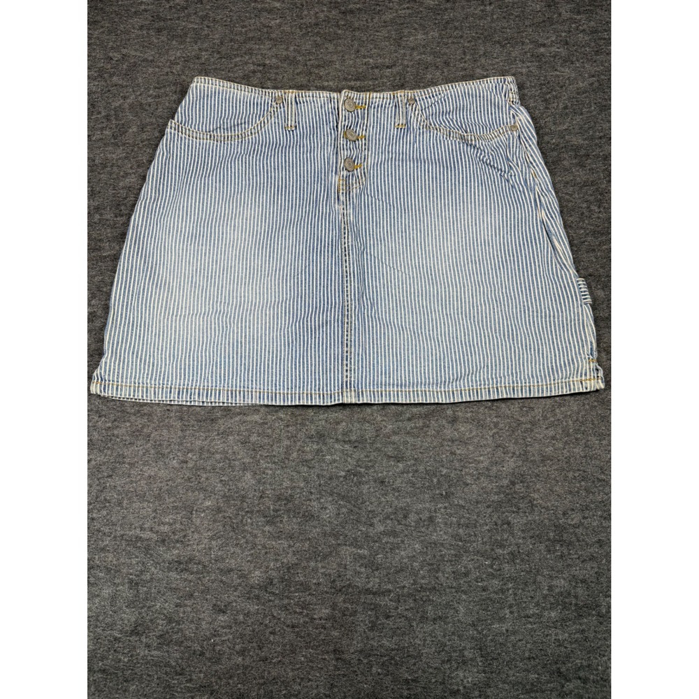 No Boundaries Juniors Blue White Stripe Denim Button‎ Front Mini Skirt Size 13